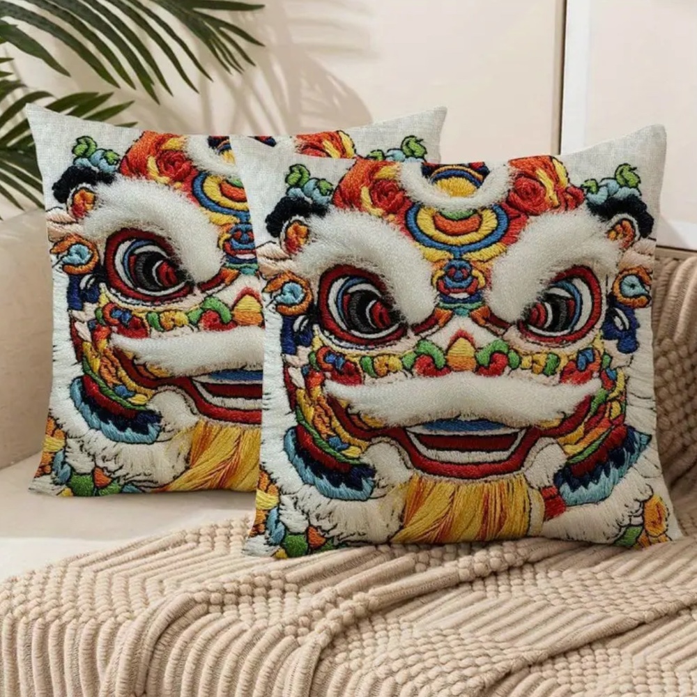 NIP! Set of 2 Extremely Detailed Chinese Dragon Faces Pillowcases!